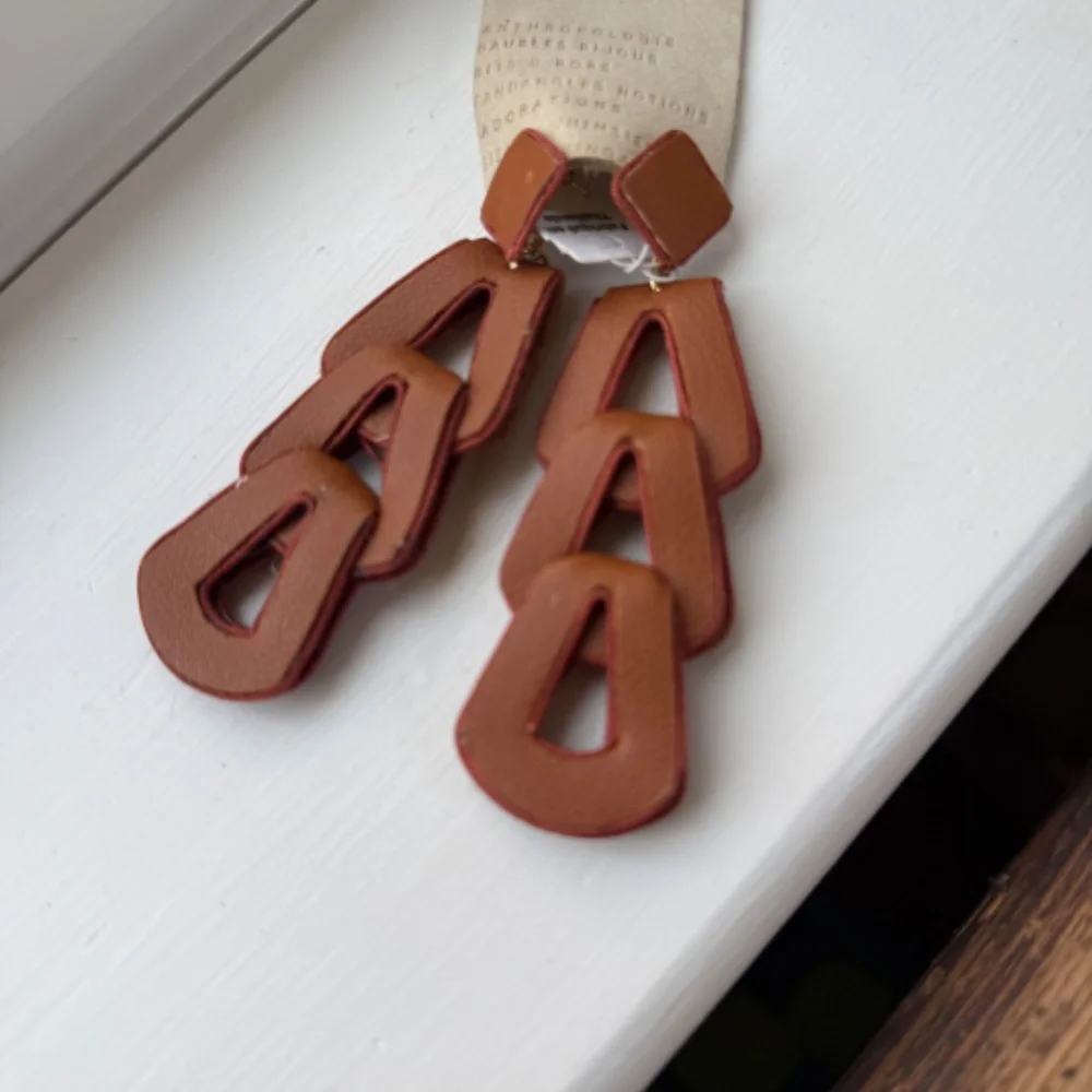 Anthropologie Leather Loop Drop Earrings New